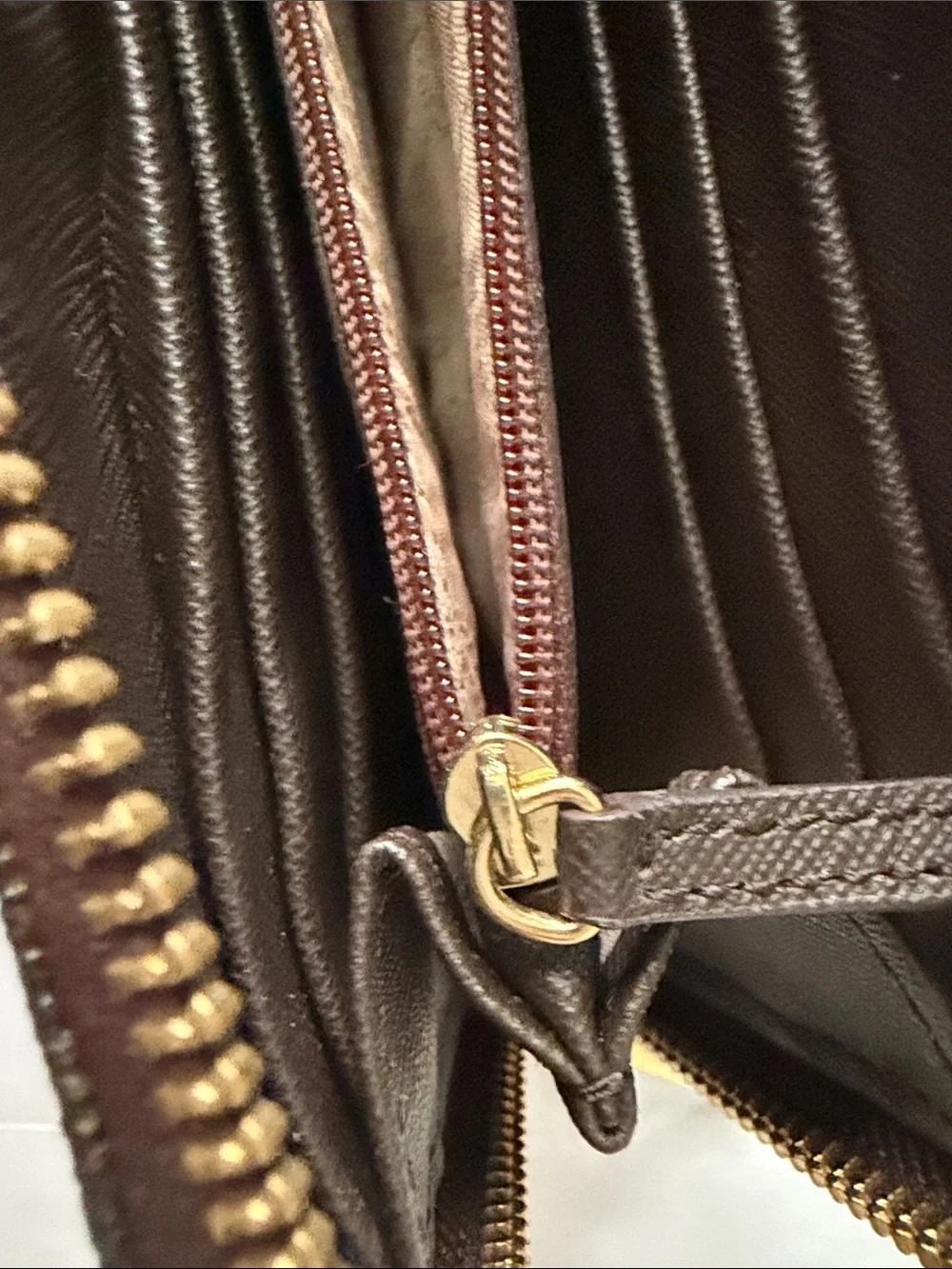 Michael Kors Dark Brown Signature Zip Wallet with Gold Plate